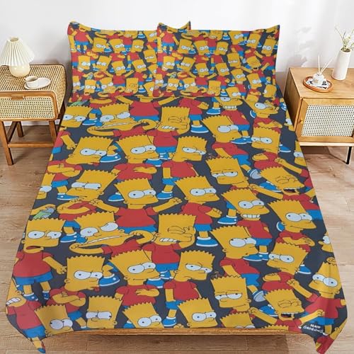 YINGD The Simpsons Bettwäsche-Set, Mikrofaser, 3D-Druck, leicht, 3-teiliges Bettdecken-Set für Kinder, Jungen, Mädchen