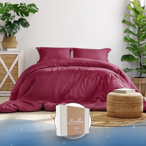 Samthus Bettwäsche Baumwolle Satin   Made Green   Himmlisch weicher Schlaf   Bettwäsche 1x Bettbezug + 1x Kissenbezug   Duvet Cover   Burgunder