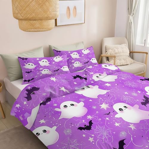 2 teilig Bettbezug Geisterfledermaus Cartoon Stil, 135 x 200 cm Bettwäsche & 1 Kissenbezüge 80 x 80 cm Bügelfrei, Knitterfrei Deckenbezug mit Reißverschluss, für Allergiker geeignet, Lila 2 teilig Bettbezug Geisterfledermaus Cartoon Stil, 135 x 200 cm Bettwäsche & 1 Kissenbezüge 80 x 80 cm Bügelfrei, Knitterfrei Deckenbezug mit Reißverschluss, für Allergiker geeignet, Lila