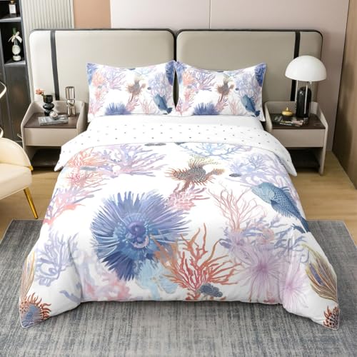 Loussiesd Kinder Fische Baumwolle Bettwäsche Set 135x200cm Jungen Mädchen Meereslebewesen Sealife Bettbezug Set Meerestiere Betten Set Unterwasser Marine Thema Bettdeckenbezug