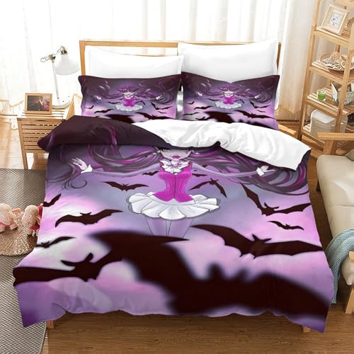 Monster High Bettbezug Set Bettwäschegarnitur Für Kinder Mädchen Jungen 3D Gedruckter Animierte Charaktere Und Kissenbezüge Reissverschluss Bettwäsche Weich Microfaser 3 Teilig Double?200x200cm?
