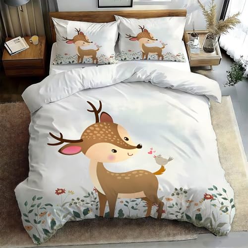 EXSANLIEAY Heilend Bettwäsche 135x200cm Hirsch Motiv Flauschige Warm Bettwäsche Sets Mikrofaser Deckenbezug 1 Bettbezug mit Reißverschluss und 2 Kissenbezug 80x80cm ZB530