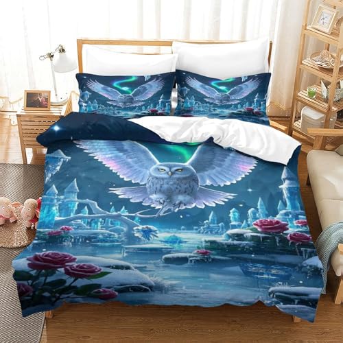 CHUIYUFULAN Eule Bettbezug Bettwäsche Kinderbettwäsche-Set Reißverschluss Mit Kissenbezügen, Betten Set Für Jungen Und Mädchen, Kinder Single?140x200cm?