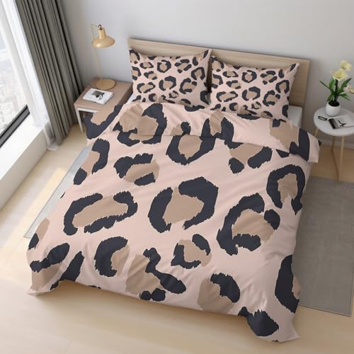 Generisch Leopard Bettwäsche 135x200cm, Gepard Leopardenmuster Bettwäsche-Sets 2 Teilig, Bettbezug + 1 Kissenbezüge 80x80cm Weich Mikrofaser mit Reißverschluss 21D&-19