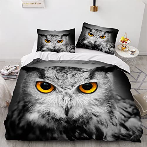 XPINGO Kinder Bettwäsche Eule 135x200 cm 2teilig Jungen und Mädchen Mikrofaser Weiche Winter Warm Bettbezüge mit Reißverschluss 3D Natur Tiere Bettbezug mit Kissenbezüge 80x80 cm