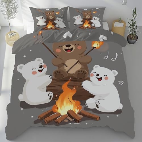 Sobhdga Niedliche Bär Bettwäsche 90x200 Sommer, Karikatur Tiere Bettwäsche-Sets Mikrofaser, Landhausstil Tier Thema Bettbezug, Wendebettwäsche mit Reißverschluss Und 2 Kissenbezug 80x80 cm
