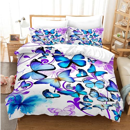 EHAOKK Goldener Schmetterling bettbezug,Blauer,Lila,Bun tes Fantasie Schmetterling bettbezug,3D Schmetterlinge bettwäsche-Sets (C, 135x200cm)