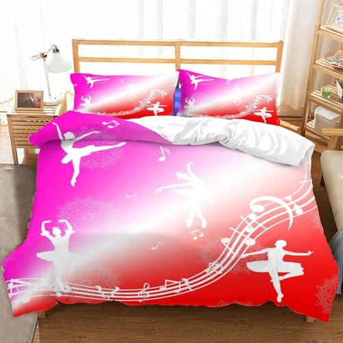 Hongduo 3D Prinzessin Ballett Bettwäsche 135x200 cm Weiche Mikrofaser Mädchen Tanzen Bettwäsche-Sets mit Reißverschluss 3 Teilig Bettbezug Set mit Kissenbezug 80x80 cm