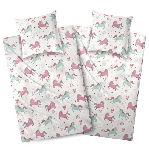 Aminata kids Bettwäsche 135x200 Biber Einhorn -Motiv Kinder Mädchen Baumwolle Rosa YKK Reißverschluss - Einhorn-Wende-Bettwäsche -Set Warm, Weich & Kuschelig - Flanell Tier-Motiv Aminata kids Bettwäsche 135x200 Biber Einhorn -Motiv Kinder Mädchen Baumwolle Rosa YKK Reißverschluss - Einhorn-Wende-Bettwäsche -Set Warm, Weich & Kuschelig - Flanell Tier-Motiv
