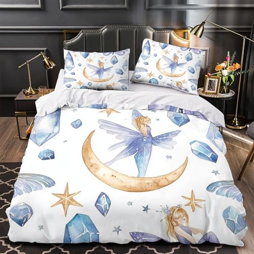 RJAVAGFZL Fantasiefee 3D-Druck 3er-Set Bettbezug Verspielte Aquarellkunst Kuschelbezug Mikrofaser Reißverschluss Staubmilbenfest für Kinder Männer Frauen Single (135x200cm)