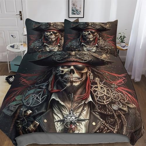 AASWDFR Pirat Bettwäsche Set Soft Bettbezüge 3teilig, Jungen Mädchen Bettwaren, Mikrofaser Angenehme Bettbezug + Kissenbezug Double (200x200cm)
