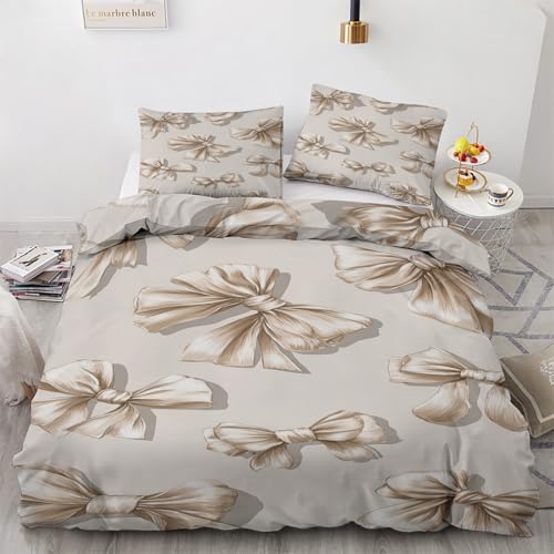 Bogen Bettwäsche 135x200cm 2 teilig, Elegant Bogen Bettbezug mit Reißverschluss, Weich & Bügelfrei, Luxus Bow Bettwäsche Set Microfaser mit 1 Kissenbezug 80x80 cm