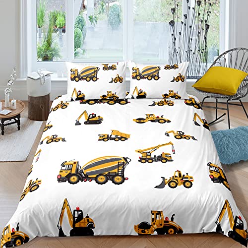 FIGONE Bettwäsche Set Auto LKW 135X200 Bettwäsche 3D Bettbezüge Kissenbezüge Bettzeug Microfaser 3 Teiliger Teenager Mädchen Jungen Geschenk   Anti Allergie
