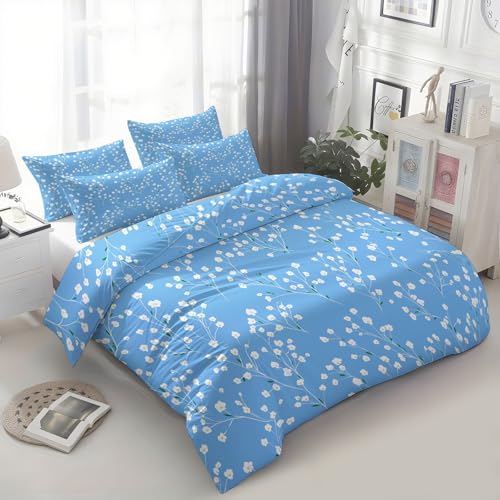 Bedruckte Bettdeckenbezug 135 x 200 cm, Bettwäsche Set Hellblau Weich Wendebettwäsche - Elegant Sanft Punkte Geometrisch Bettbezug mit Reißverschluss für Kinder Jugendliche Erwachsene