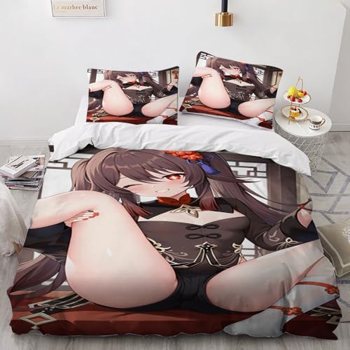 DOLCNM Frau Ahegaoface Anime 3 Teilig Bettwäsche 220x240 Bettbezüge Bequeme Weihnachten Hypoallergene leichteLuxus Deckenbezug 220x240cm Bettbezug Set 2 Kissenbezug 80x80cm Mit Hidden Reißverschluss