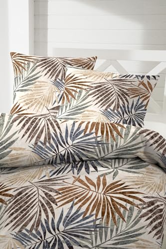 Primera Mako-Satin Bettwäsche 135x200 Palmen Blätter beige braun Natur 243224-78
