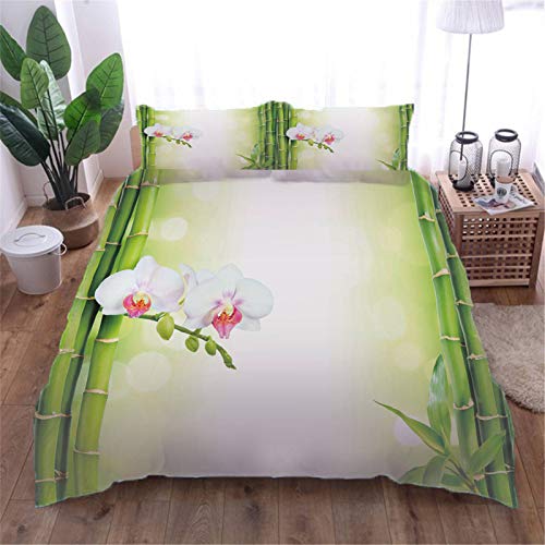AOUAURO Bettwäsche 200x200 Bambus Orchidee Bettbezug Set 3D 3-Teiliges Polyester mit Reißverschluss 1 Bettbezug und 2 Kissenbezug 80x80cm 3 Stück Doppelbett