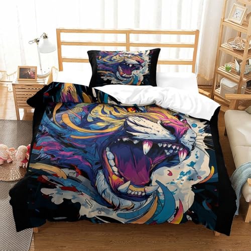PXQKZPMYH Tiger Bettwäsche 3D Bettbezug Mikrofaser Bedding Für Kinder Teenager Erwachsene Weich Und Atmungsaktiv Single?135x200cm?