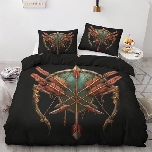 ZyxMehtic Ethnisch Pfeil Bettwäsche 220x240 3teilig - Stammes Abstrakte Kunst Bettwäsche Set 220x240, Weich Mikrofaser Wende 1 Bettbezüge 220x240 und 2 Kissenbezug 80x80cm mit Reißverschluss