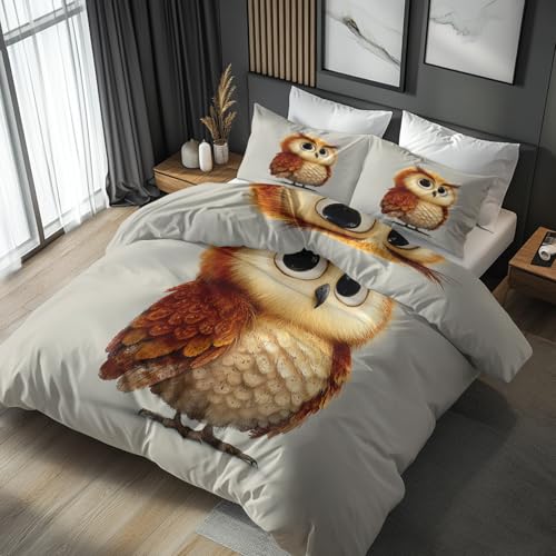 Generisch Eule Bettwäsche 135x200 2er Set Mit Lustig Tiere Kinder Vogel Muster, Bettbezug Set Bügelfreie Bettwäsche Mit Reißverschluss, Kissenbezug, Eule Deko,FT&172