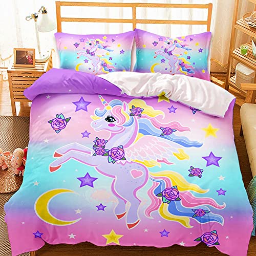 AOXHFNV Einhorn Mädchen Rosa Bettwäsche Set 135x200cm Süßer Einhorn-Stern-Mond-Muster Bettbezug Einhorn Bettwäsche für Kinder, Jungen und Mädchen (Rosa, 135 x 200 cm)