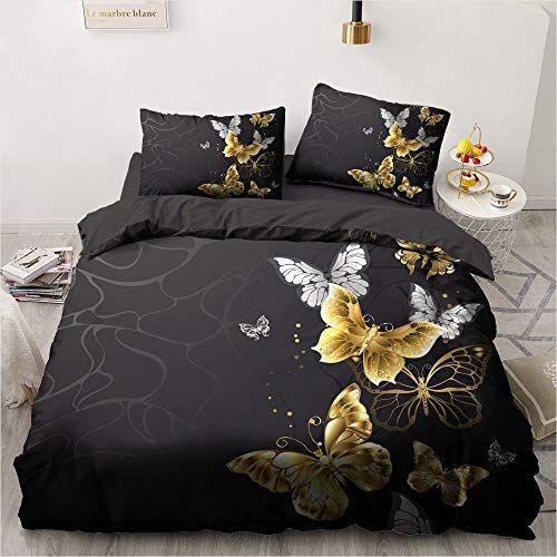 Luowei Schmetterling Bettwäsche 135x200cm 4 Teilig Schwarz Gold Butterfly Muster Bettbezug Set Microfaser Wendebettwäsche mit Reißverschluss und 2 Kissenbezüge 80 x 80 cm Luowei Schmetterling Bettwäsche 135x200cm 4 Teilig Schwarz Gold Butterfly Muster Bettbezug Set Microfaser Wendebettwäsche mit Reißverschluss und 2 Kissenbezüge 80 x 80 cm