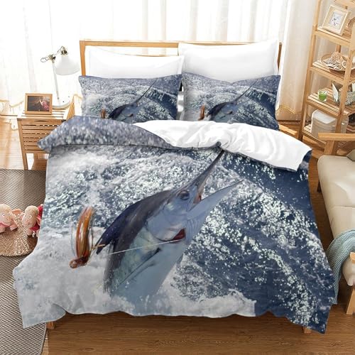 MXRMXR Marlin-Fischen—Meeres-S portstil Bettwäsche 2-teilig Mikrofaser Bettbezug Für Jungen & Mädchen, Bettwäsche-Set Mit Reißverschluss Single?135x200cm?