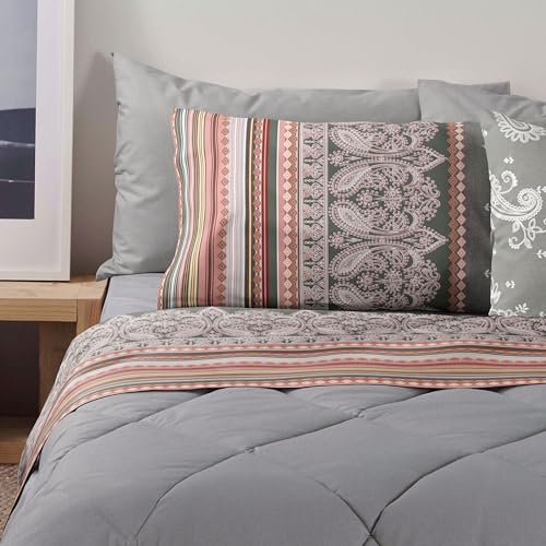 Bassetti Bettwäsche-Set für Doppelbett, 100 % Baumwolle, Kollektion Dream - (1 Oberlaken 240 x 280 cm + 1 Spannbettlaken 175 x 200 + 2 Kissenbezüge 50 x 80 cm) - Ethnic Color G1