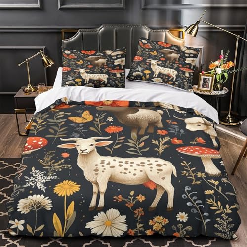 RJAVAGFZL Wildtierillustration 3D-Bedruckt 3er-Set Bettbezug Naturbotanischer Stil Bettdeckenbezug Mikrofaser Hypoallergen Reißverschluss für Kleinkinder Männer Frauen Single (135x200cm)