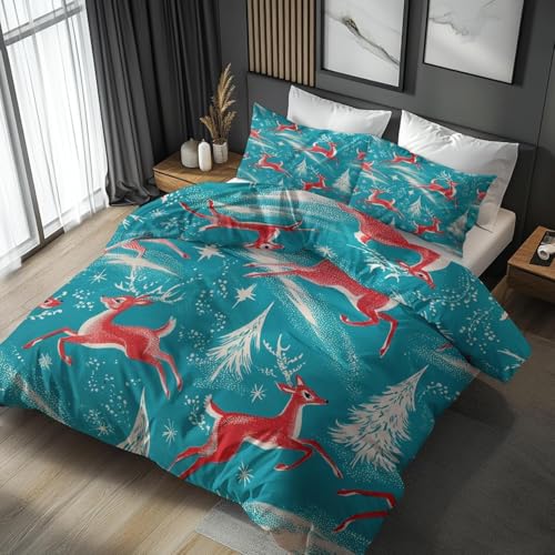 Bettwäsche 200x200 Minimalistisch Bettbezug 200x200 Elch Bettbezug mit 2 Kissenbezüge 80x80cm, Bettwäsche-Sets Microfaser mit Reißverschluss a1528