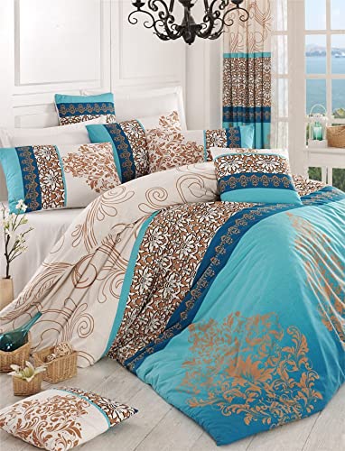 ojos Ranforce King Bettbezug-Set 240 x 220 cm Bettwäsche Weiche Bettwäsche-Sets - Baumwolle Bettbezug - Bettbezüge Kissenbezug - (Türkis, Ecru, Blau, Braun)