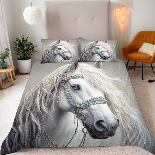 Pferd Bettwäsche 135X200 Tier Bettbezug Junge Mädchen 3D Effekt Teenager Bettwäsche-Set Mikrofaser Bettbezug Mit Reißverschluss Und 2 Kissenbezug 80X80Cm Pferd Bettwäsche 135X200 Tier Bettbezug Junge Mädchen 3D Effekt Teenager Bettwäsche-Set Mikrofaser Bettbezug Mit Reißverschluss Und 2 Kissenbezug 80X80Cm