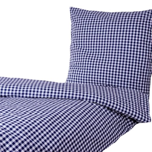 Hans-Textil-Shop Bettwäsche Karo 1x1 cm Baumwolle - Reißverschluss, Kariert, Karomuster, Landhaus, Bettbezug (Blau, 135x200 80x80 cm)