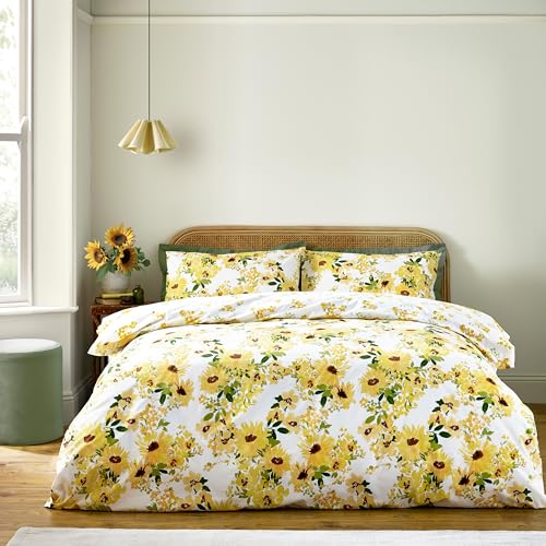 Catherine Lansfield Wende-Bettwäsche-Set mit Sonnenblumen, für Einzelbett, mit Kissenbezug, Gelb