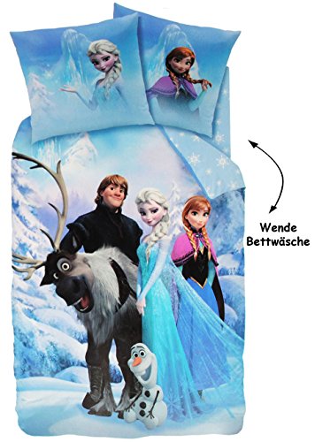 alles-meine.de GmbH 2 TLG. Set: Bettwäsche - Frozen - die Eiskönigin & Sven - Wendebettwäsche - 135 x 200 cm & 80 x 80 cm - 100% Baumwolle - mit Reißverschluß - für Mädchen ..