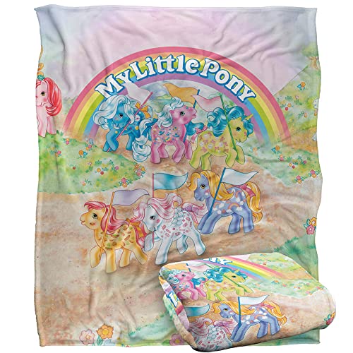 My Little Pony Überwurfdecke, Decke, Retro-Stil, klassisch, Ponies, seidig lizenziert, super weich, 127 x 152 cm