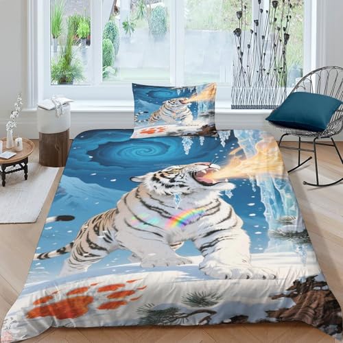 CHUIYUFULAN Tiger Bettbezug Bettwäsche-Sets Kinderbettwäsche-Set Reißverschluss Mit Kissenbezug, Betten Set Für Jungen Und Mädchen, Kinder Single?135x200cm?