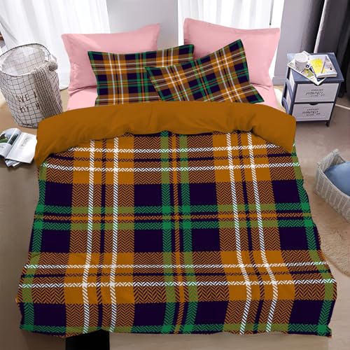 Bettwäsche 135*200cm braun Schottische traditionelle geometrische Muster Bettbezug Set 2 Teilig Klassisches Blümchen Blumenmuster Weich Bettwäsche-Sets mit 1 Kissenbezüge 80x80 cm und Reißverschluss