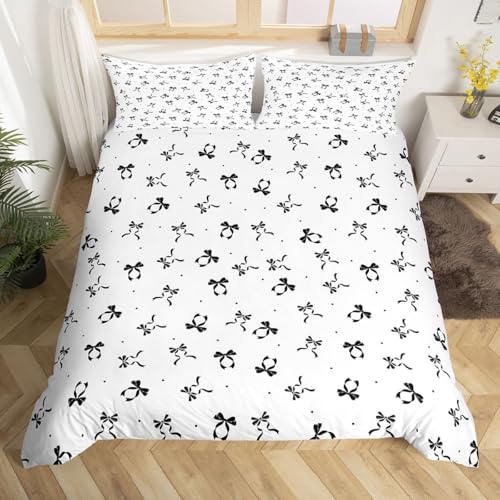 feelingyou Bügelkrawatte Kinder Bettdecke S Größe Niedliche Polka Dots Bowknots Decken Abdeckung für Schlafzimmer Ästhetische Träumende Prinzessin Bettwäsche Set(1 Kissenbehälter)