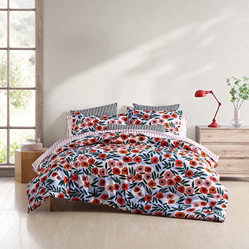 Marimekko - Bettbezug Queen-Size-Größe, Ganzjahres-Baumwoll-Bettw äsche-Set, mittleres Gewicht und Knopfverschluss (Ruukku-Blau, Queensize)