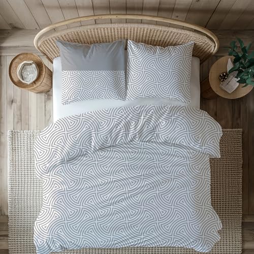 Biber Bettwäsche 135x200 Winter - Scandi grafisches Design, Graue Bettwäsche 135x200 + 80x80 - Stone Line Weihnachts Bettwäsche 135x200-100% Baumwolle - Wintermotiv