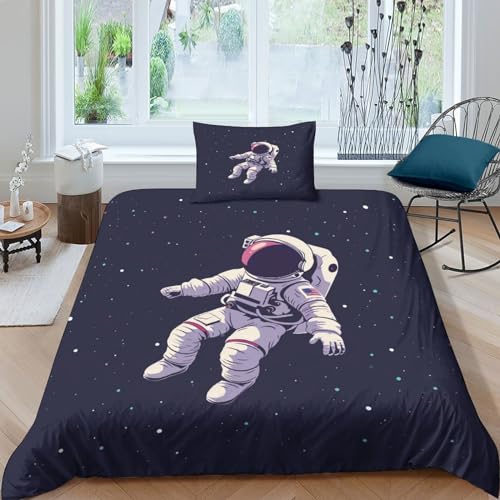 ENYISIYULO Cartoon Astronaut Bettbezug Bettwäsche Kinderbettwäsche-Set Reißverschluss Mit Kissenbezügen Betten Set Für Jugendliche Kinder Schlafzimmer Single?1Tier5x200cm?