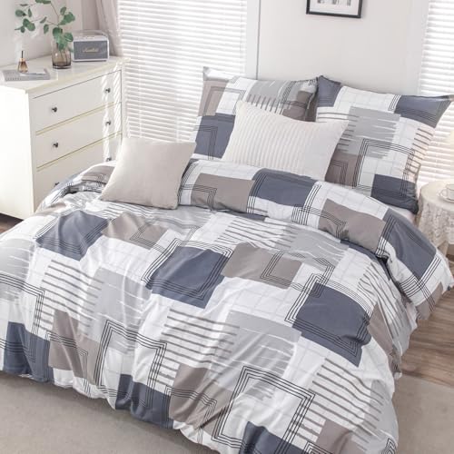 Nesture Bettwäsche 140x200 Blau, Bettwäsche-Sets mit Geometrie Muster Microfaser Bettbezug 140 x 200cm 2 Teilig bügelfrei & weich - 1 Deckenbezug und 1 Kissenbezug 80x80 mit Reißverschluss