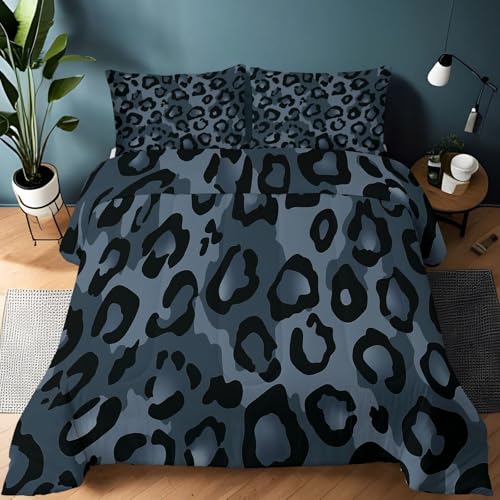 Dunkelgrau Wendbar Bettdecke 135 x 200 cm Bettwäsche, Geometrisch Tiere Druck Leopard Warme Leichte Jungen Mädchen Bettdecke für Bett - Allergiker Steppdecke Waschbare Ganzjahresdecke