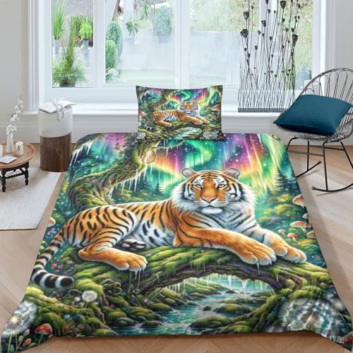 Quozen Tiger Bettbezug Bettwäsche-Sets Kinderbettwäsche Reißverschluss Mit Kissenbezügen Betten Set Für Jugendliche Kinder Schlafzimmer Single?135x200cm?