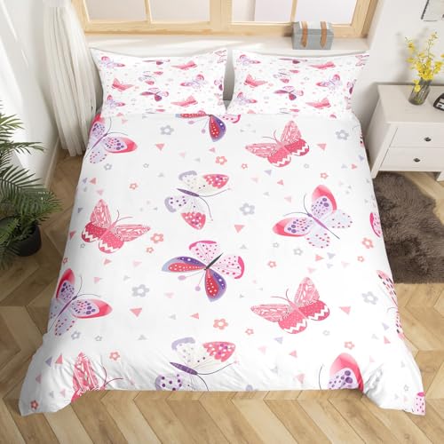 Homemissing Schmetterling Bettwäsche Set 135x200cm Jungen Mädchen Blumen Bettwäsche-Set Bunte Schmetterling Bettbezug Set Blume Schlafzimmer Dekor Atmungsaktive weiche 2-teiliges