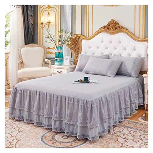 Bettrock Spitze Bettrock Luxus Prinzessin Mädchen Tagesdecke Königin König Größe Frühling Spannbettlaken Bett Matratzenbezug Retro Bettwäsche mit Rock(Light Gray,180x220x45cm)