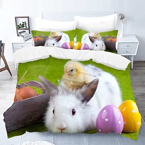 XXXXAWA Bettwäsche 135x200, Oster Protein Bunny Chick Weiche GebüRstet Mikrofaser Winter Bettzeug Set, Bettbezug + 2 Kissenbezug 80x80 cm mit ReißVerschluss