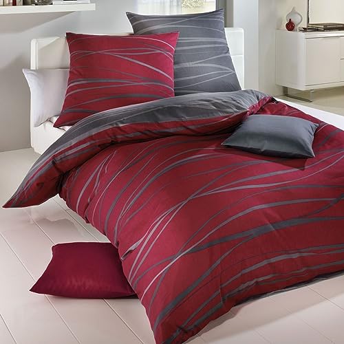 Kaeppel Wende- Bettwäsche 'Motion' Mako-Satin rubinrot Größe: 135x200 cm (80x80 cm)