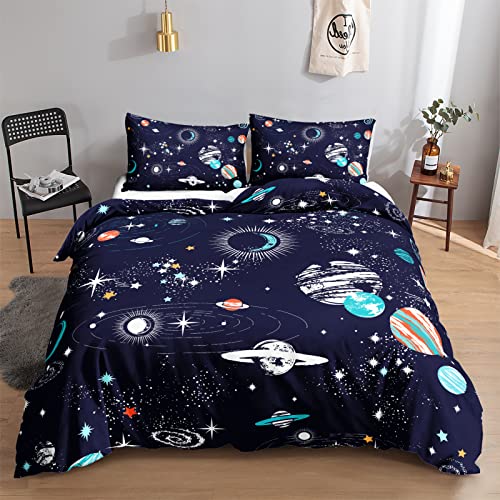 HOSIMA Kinderbettwäsche 135x200 cm Bettbezug-Set, Sternenhimmel Bettbezug für Einzelbett, Moderne Bedruckte Galaxie Bettbezüge mit Kissenbezug, modisches Bettset für Jungen Mädchen